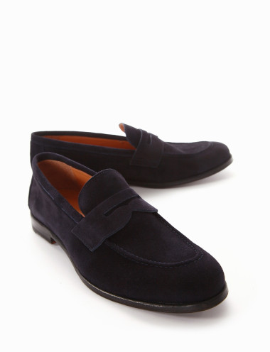 Mocasines tacón 2 cm azul ante