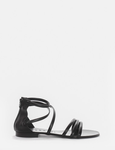 Sandalias de tacón bajo tacón 1 cm negro cuero