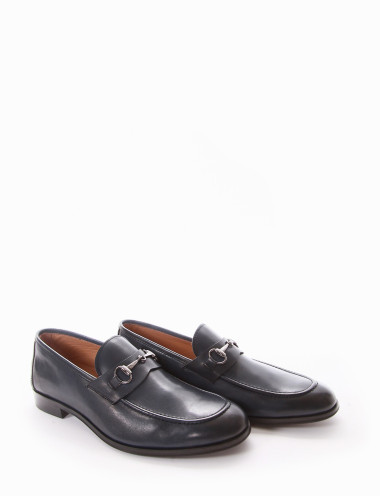 Mocasines tacón 2 cm azul cuero