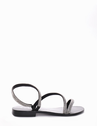 Sandalias de tacón bajo tacón 1 cm negro cuero