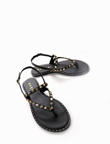 Chancletas tacón 1 cm negro cuero