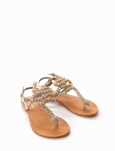 Chancletas tacón 1 cm oro cuero