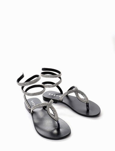 Chancletas tacón 1 cm negro cuero