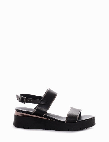 Wedge heels heel 1 cm black leather