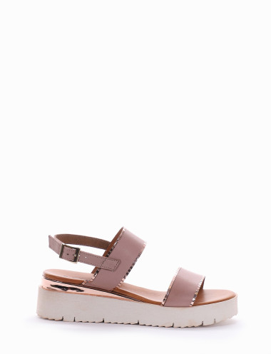 Sandalias cuña tacón 1 cm rosa cuero