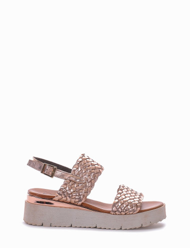 Sandalias cuña tacón 3 cm bronce cuero