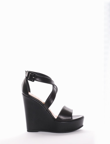 Sandalias cuña tacón 12 cm negro glitter