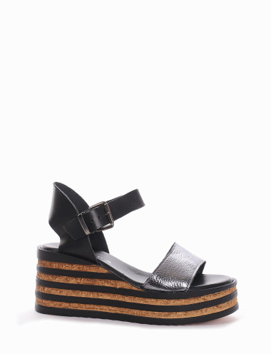 Sandalo zeppa tacco 5 cm nero