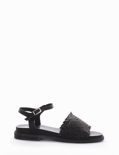 Sandalias de tacón bajo tacón 1 cm negro cuero