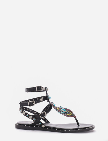 Chancletas tacón 2 cm negro cuero