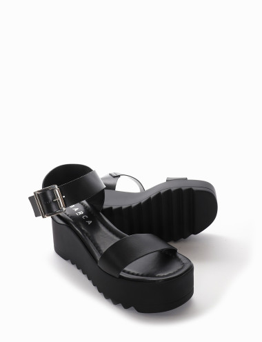 Wedge heels heel 7 cm black leather