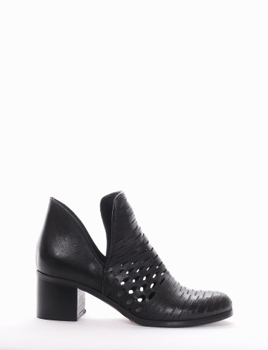 Botines de tacón alto tacón 5 cm negro cuero