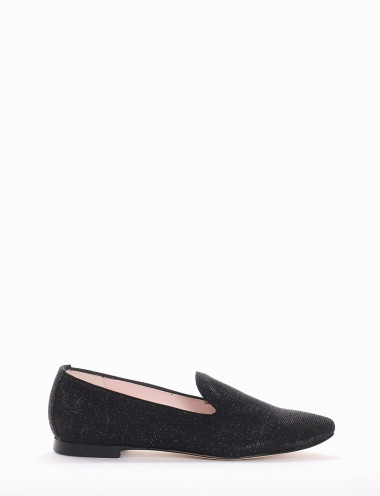 Flat shoes heel 1 cm black tissue