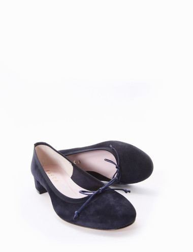 Bailarines tacón 4 cm azul ante