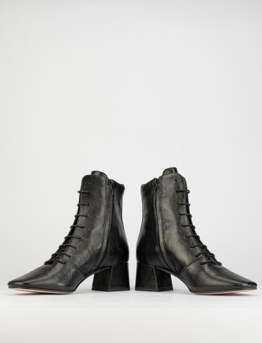 Botines de tacón alto tacón 5 cm negro cuero
