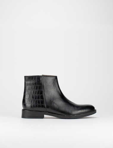 Botines de tacón bajo tacón 3 cm negro cuero