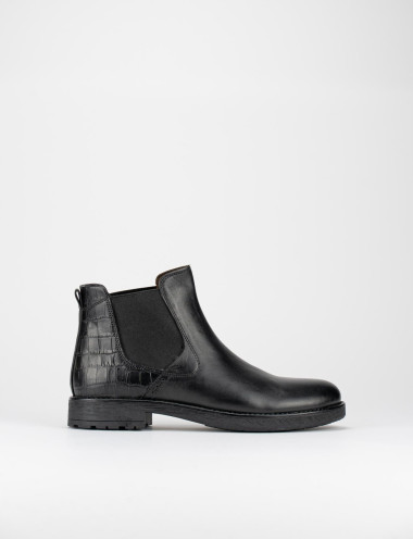 Botines de tacón bajo tacón 2 cm negro cuero