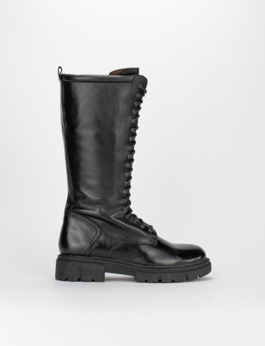 Botas militares tacón 3 cm negro cuero