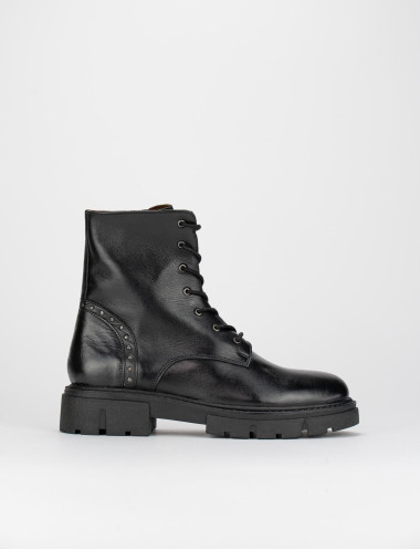 Botas militares tacón 3 cm negro cuero