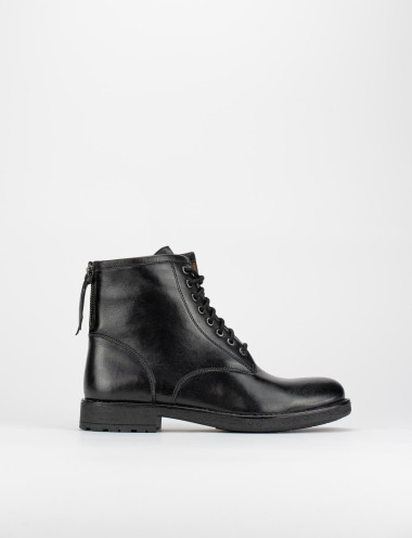 Botas militares tacón 2 cm negro cuero