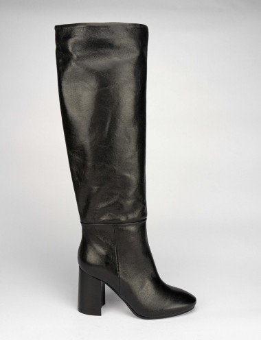 Botas de tacón alto tacón 9 cm negro cuero