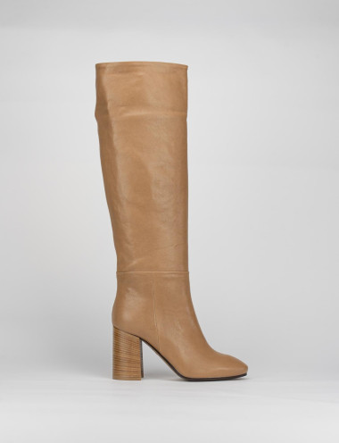 High heel boots heel 9 cm brown leather