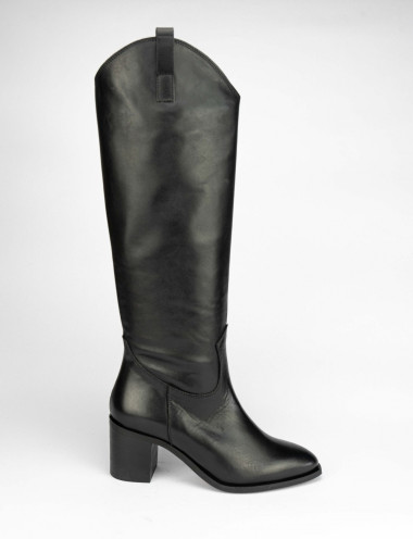 Botas de tacón alto tacón 6 cm negro cuero