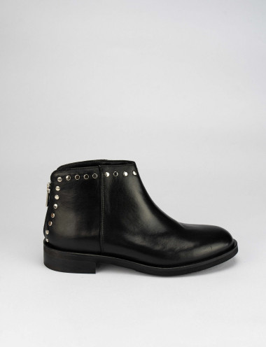Botines de tacón bajo tacón 2 cm negro cuero