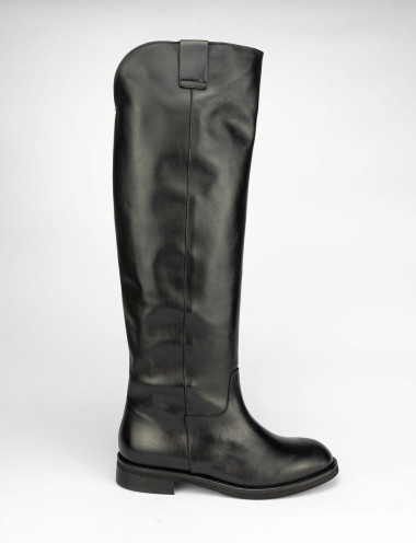 Botas de tacón bajo tacón 3 cm negro cuero