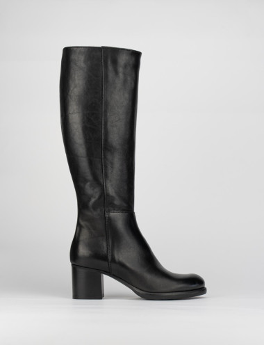 Botas de tacón alto tacón 5 cm negro cuero