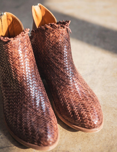 Botines de tacón bajo tacón 4 cm marrón cuero