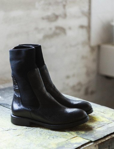 Botines de tacón bajo tacón 2 cm negro cuero