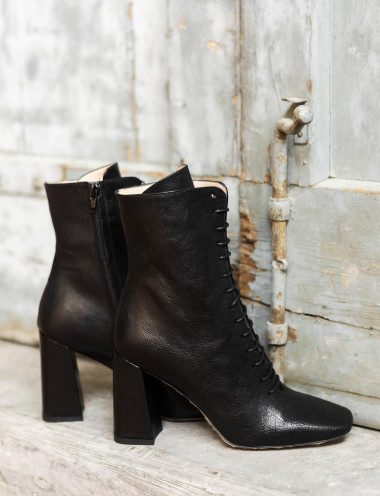 Botines de tacón alto tacón 9 cm negro cuero