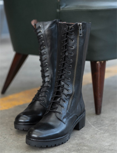 Botas militares tacón 4 cm negro cuero