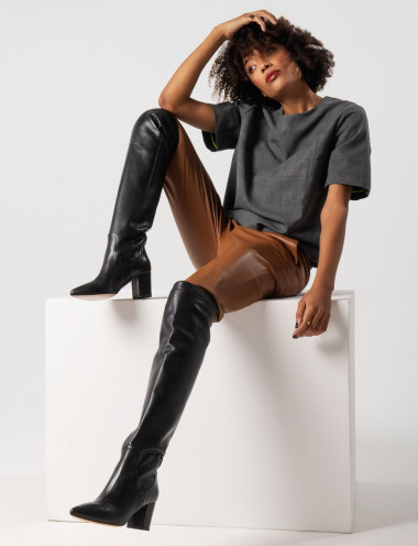 High heel boots heel 7 cm black leather
