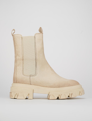 Botines de tacón bajo tacón 2 cm beis tejido