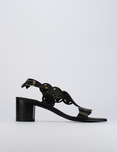 Sandalias de tacón alto tacón 5 cm negro cuero