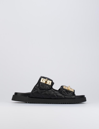 Mules tacón 1 cm negro cuero