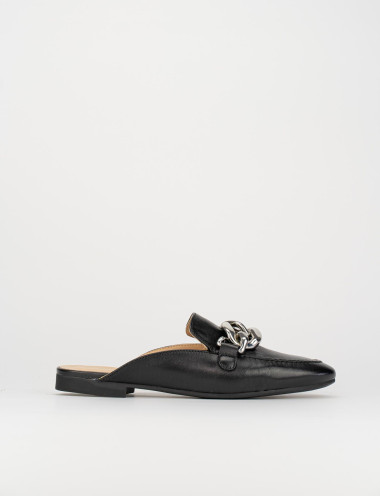 Zuecos con tacón tacón 1 cm negro cuero