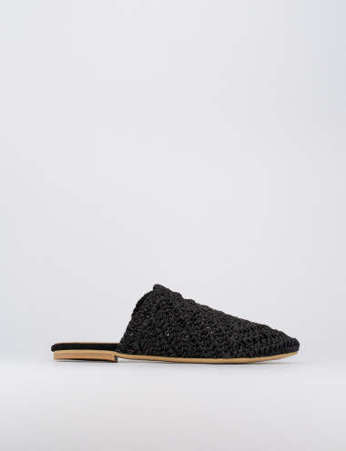 Zuecos con tacón tacón 1 cm negro tejido