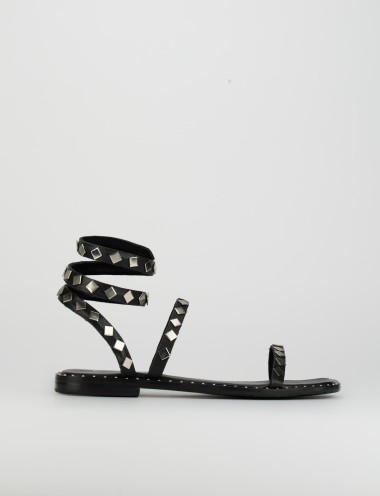 Low heel sandals heel 1 cm black leather