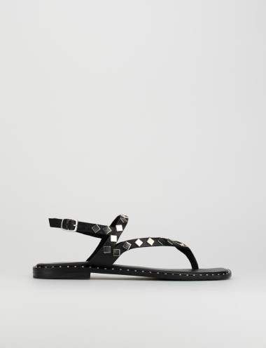 Sandalias de dedo tacón 1 cm negro cuero