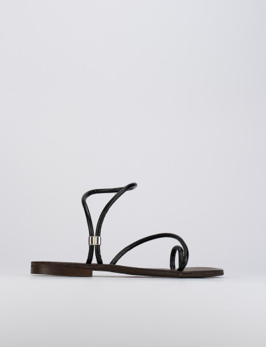 Sandalias de dedo tacón 1 cm negro cuero