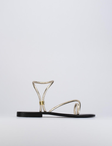 Sandalias de dedo tacón 1 cm oro cuero