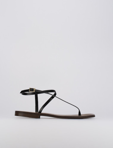 Sandalias de dedo tacón 1 cm negro cuero