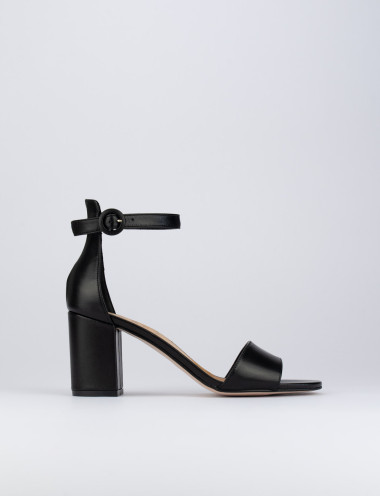 Sandalias de tacón alto tacón 7 cm negro cuero