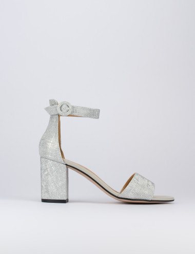 High heel sandals heel 7 cm silver tissue