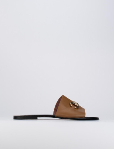 Mules tacón 1 cm marrón cuero
