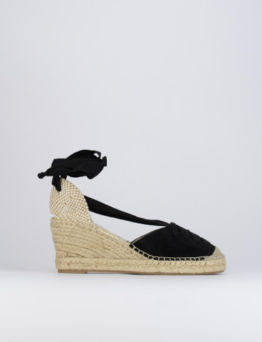 Alpargatas tacón 8 cm negro ante