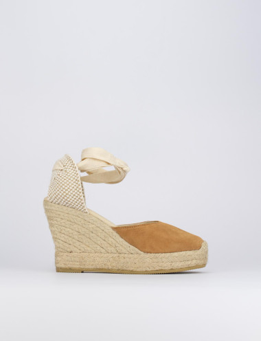 Alpargatas tacón 8 cm marrón ante